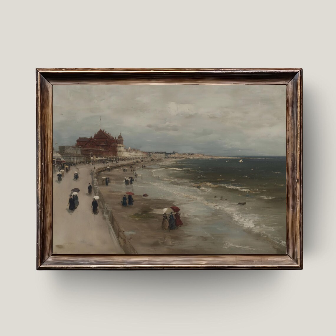 Victorian Seaside Promenade Strollers Umbrellas Vintage Oil Painting Poster