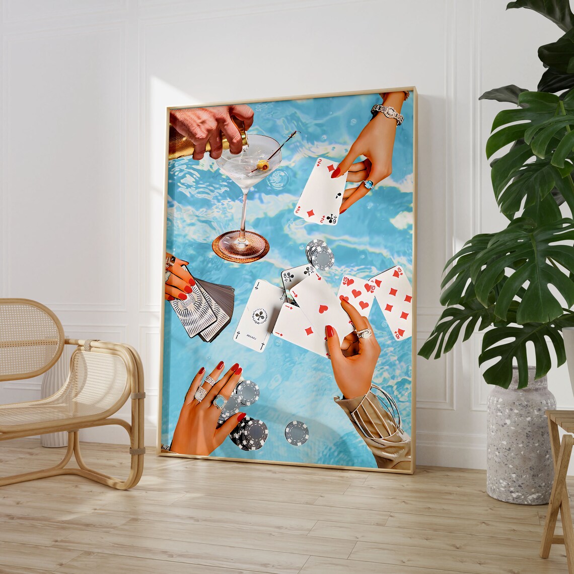 Vintage Blue Playing Cards Art Print, Retro Poker Night - Image 5