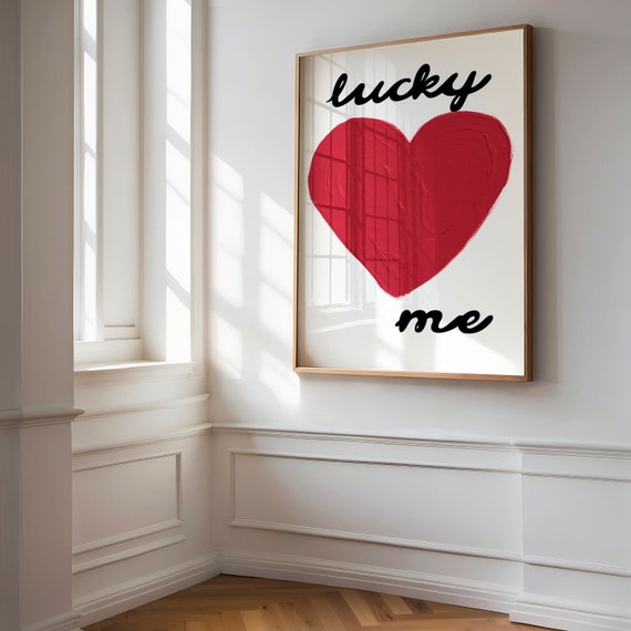 Lucky Me Cutewall Art Prints Lucky Me Red Wall Art Print Aesthetic Posters Colorful Bedroom Decor Retro Wall Prints And Posters Girly Cute