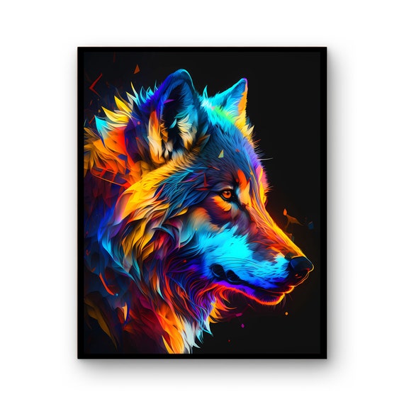 Colourful Neon Wolf Wall Art Poster Decor