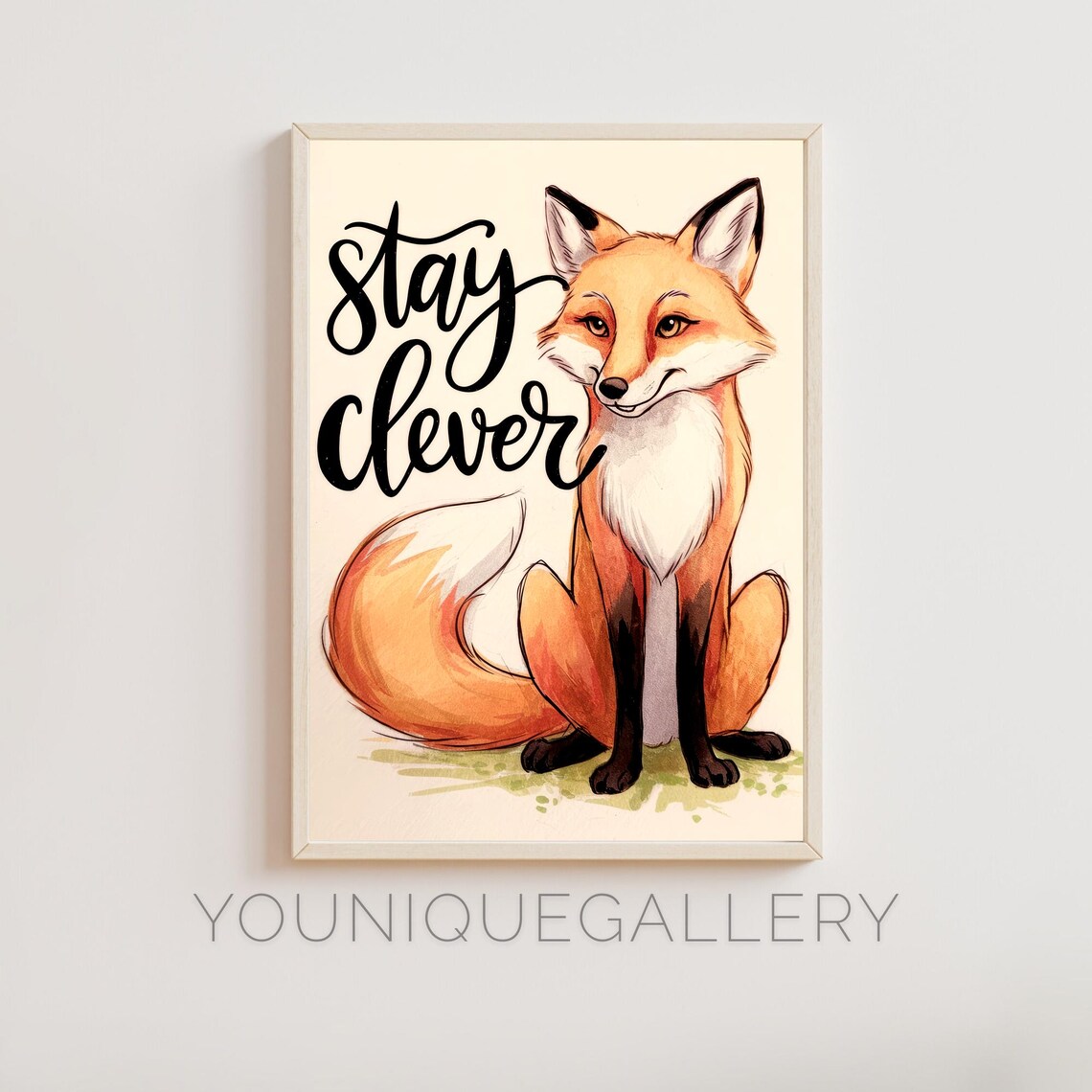 Stay Clever Smiling Fox Watercolor Cute Woodland Animal Poster