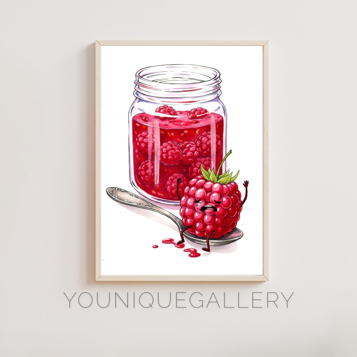Cute Raspberry Jam Mason Jar, Whimsical Kitchen Decor
