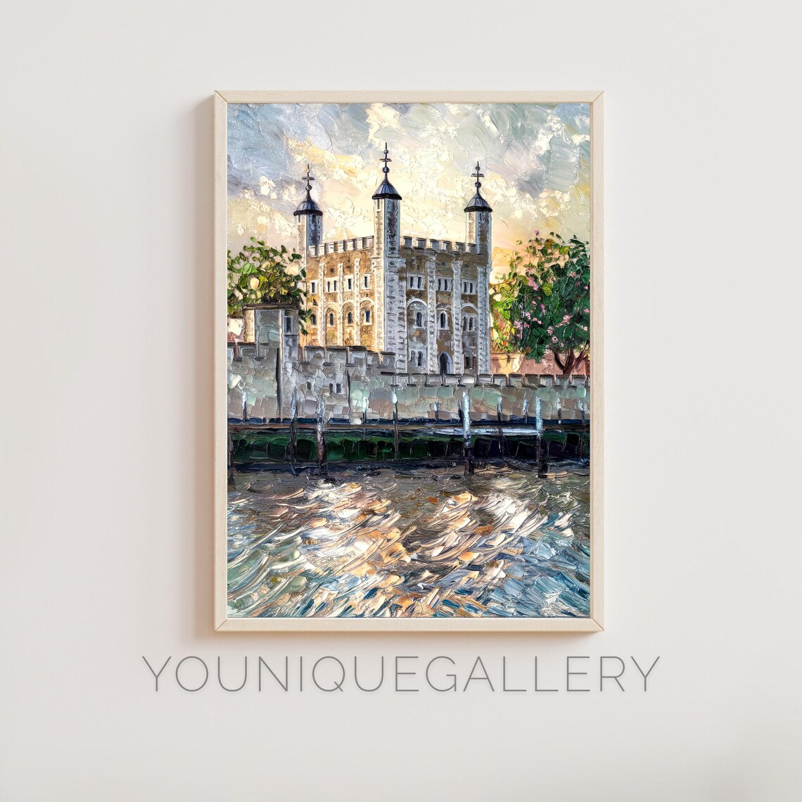Tower of London Historic Castle Thames River Impasto Oil Poster