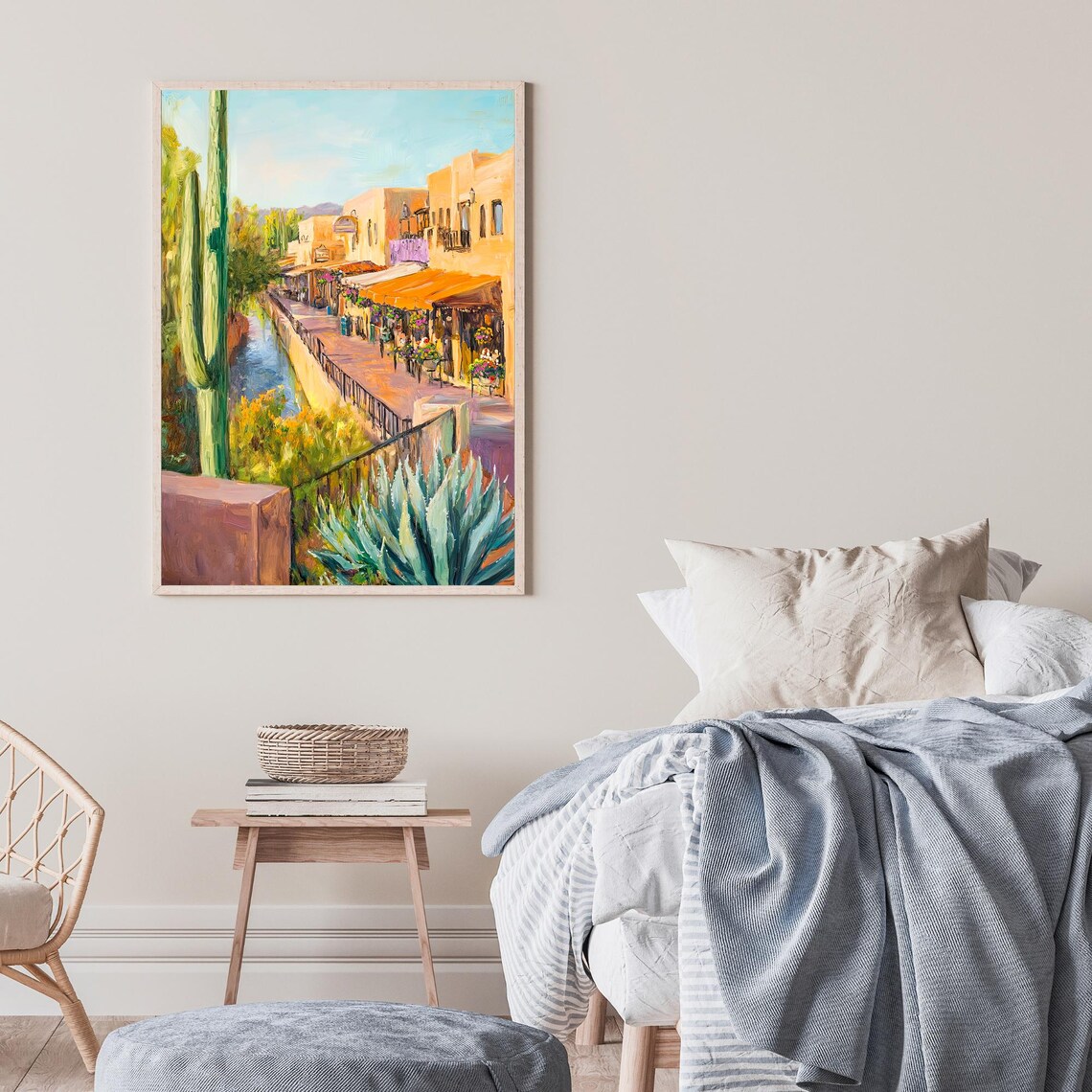 Southwest Adobe Street Cactus Garden Desert Impressionist Oil Wall Art - Image 2