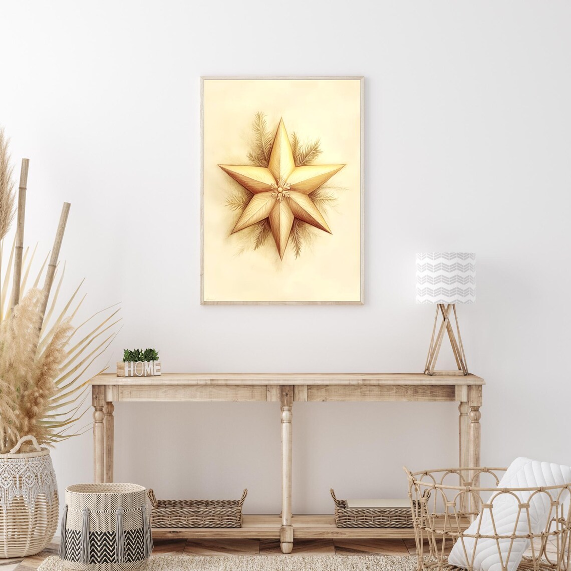Golden Christmas Star Vintage Holiday Tree Topper Art Poster - Image 3