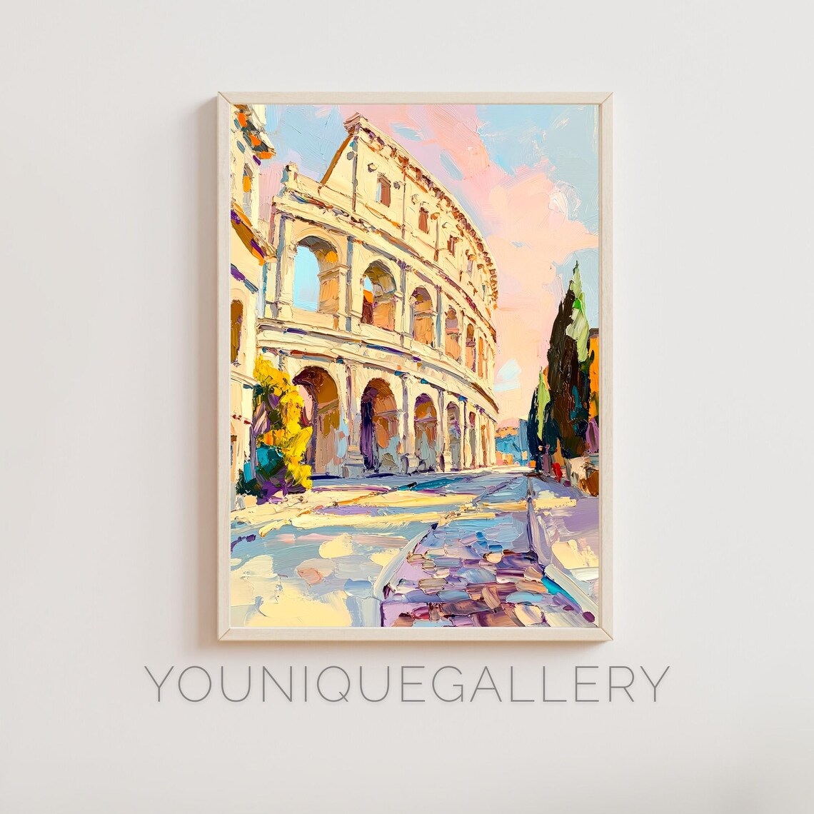 Colosseum Rome Ancient Amphitheater Arches Pastel Sunset Street Painting Poster