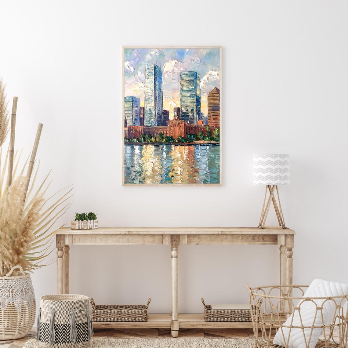 Boston Massachusetts Skyline Water Reflection Oil Painting Poster - Image 3