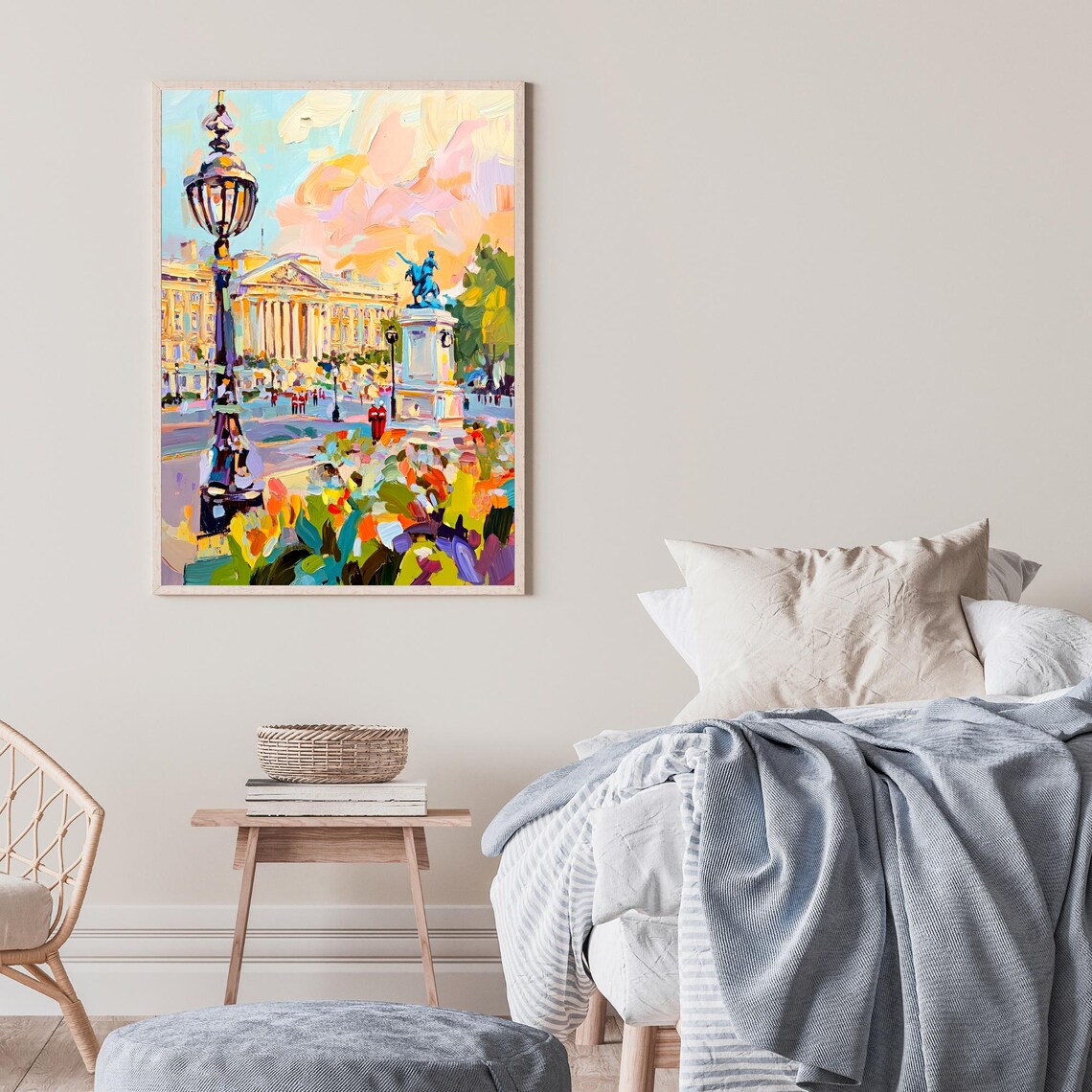 Buckingham Palace London Royal Guards Lamppost Flower Garden Painting Poster - Image 2