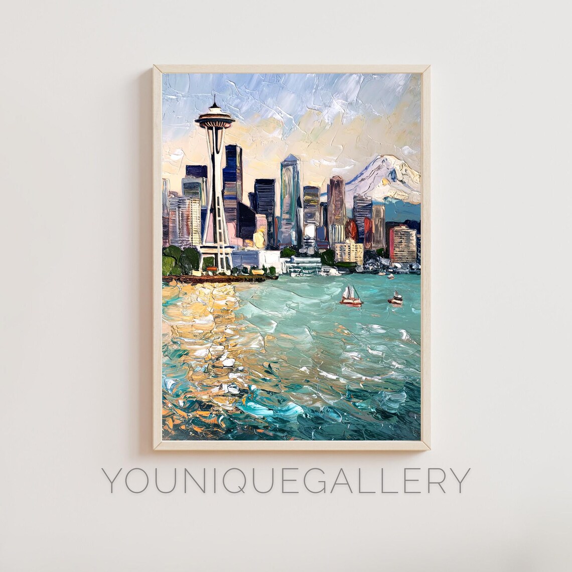 Seattle Washington Skyline Art Print, Mt Rainier View