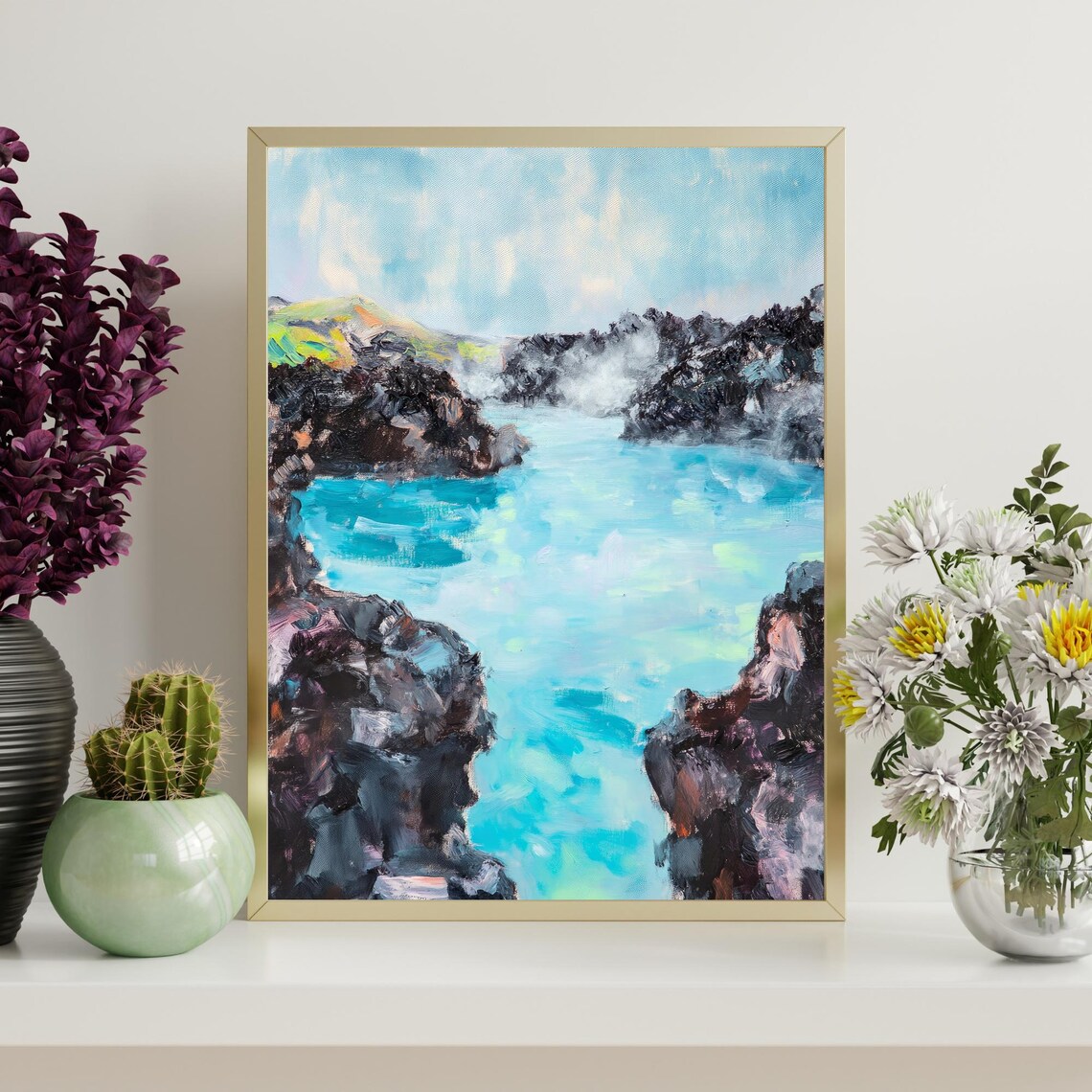 Blue Lagoon Iceland Geothermal Milky Blue Water Painting Poster - Image 4