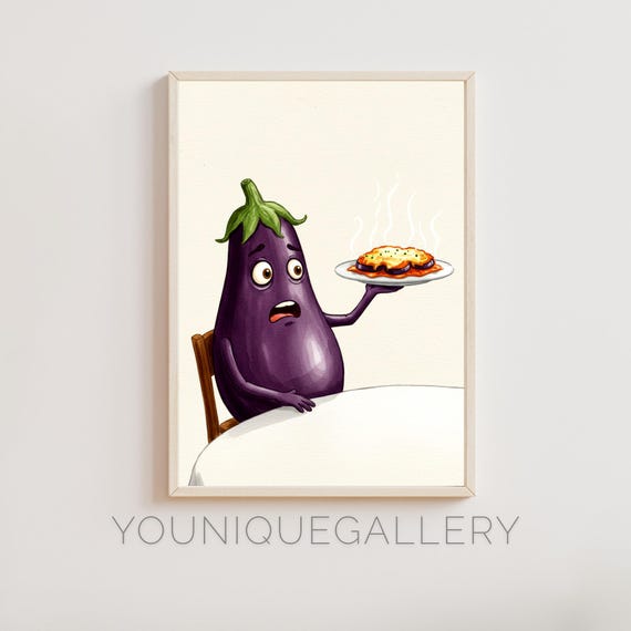 Funny Eggplant Cute Food Humor Wall Art Quirky Kitchen Decor Vegetarian Joke Art Farmhouse Kitchen Print