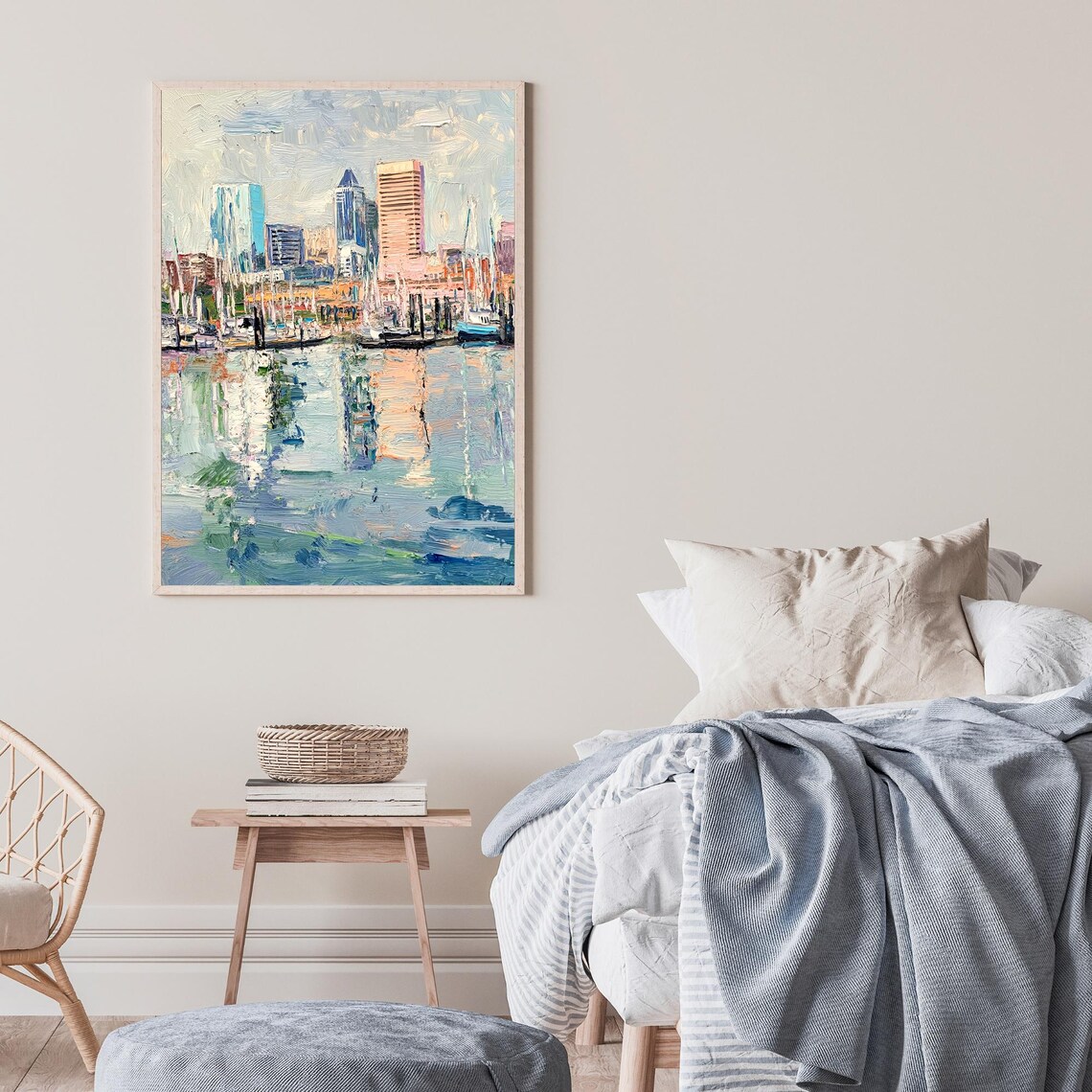 Baltimore Maryland Inner Harbor Marina Sailboat Oil Painting Poster - Image 2