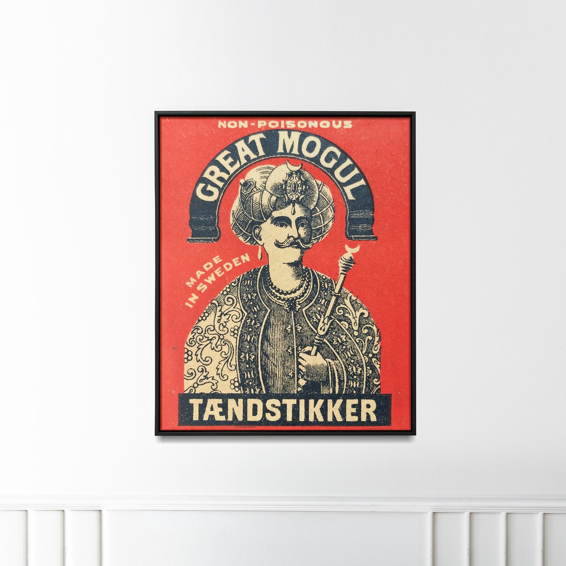 Great Mogul Vintage Indian Matchbox Label Red Advertising Wall Art - Image 2