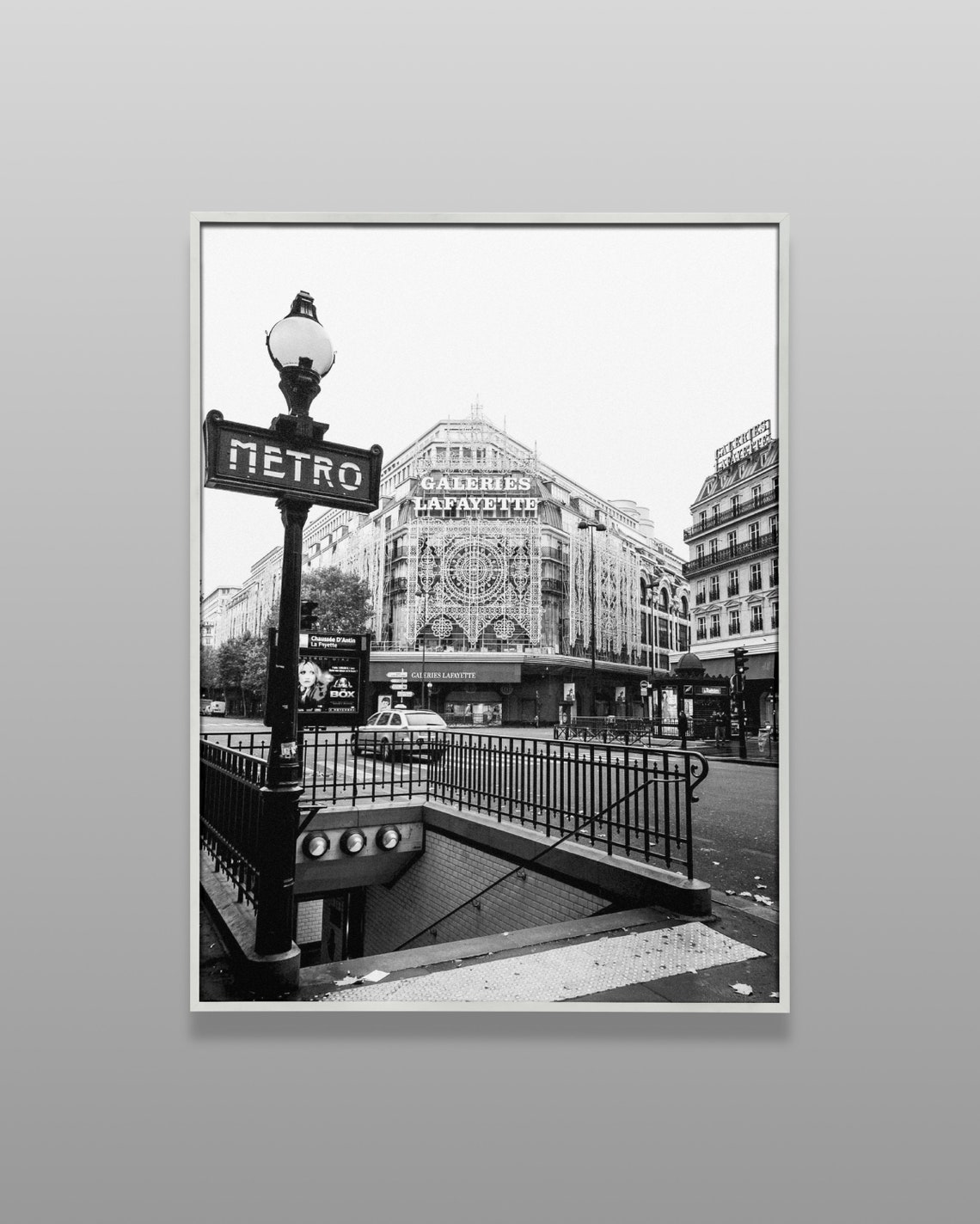 Paris Metro Sign Galeries Lafayette Black And White Photo Poster - Image 4