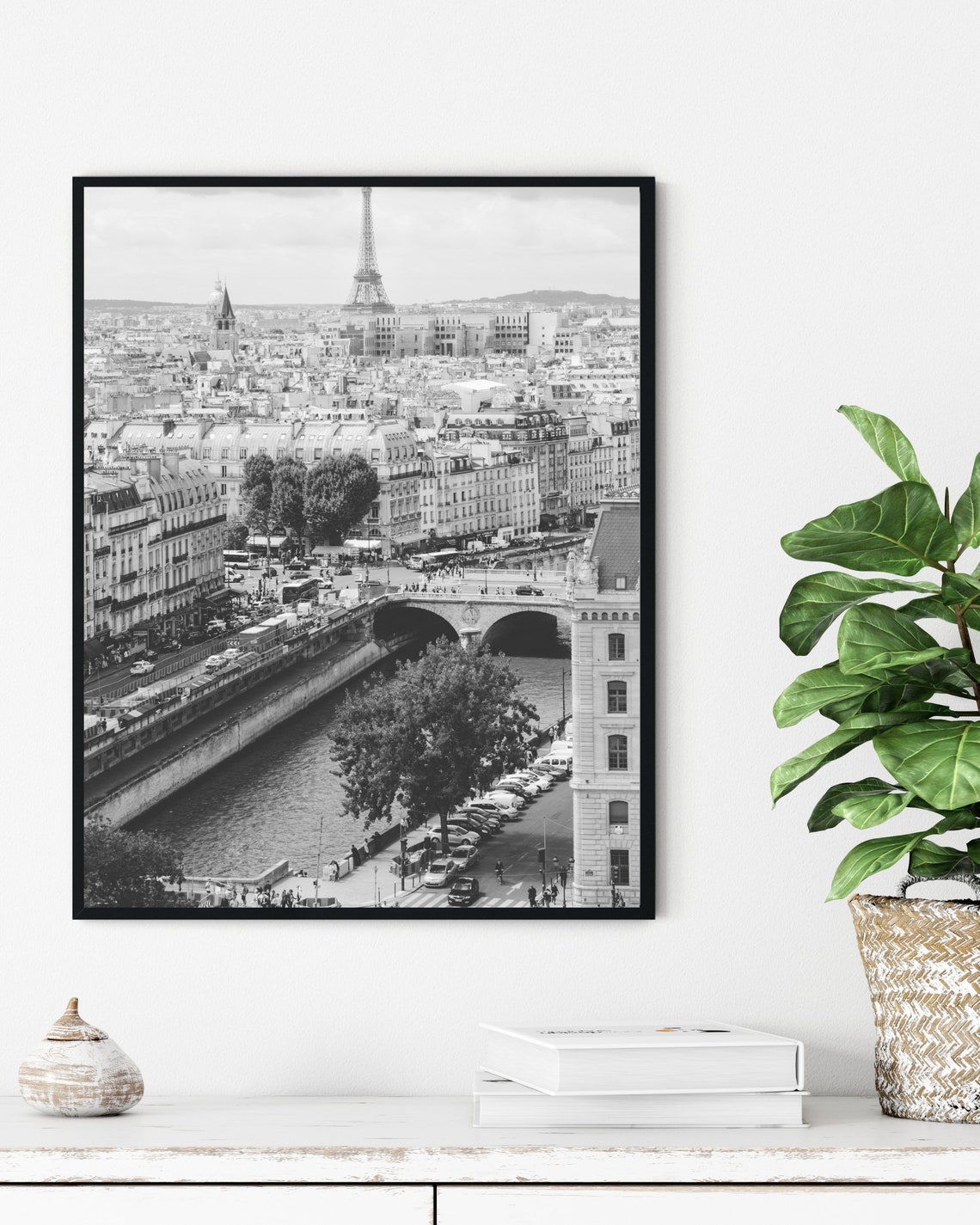 Paris Eiffel Tower Seine River Black And White Cityscape Wall Art - Image 3