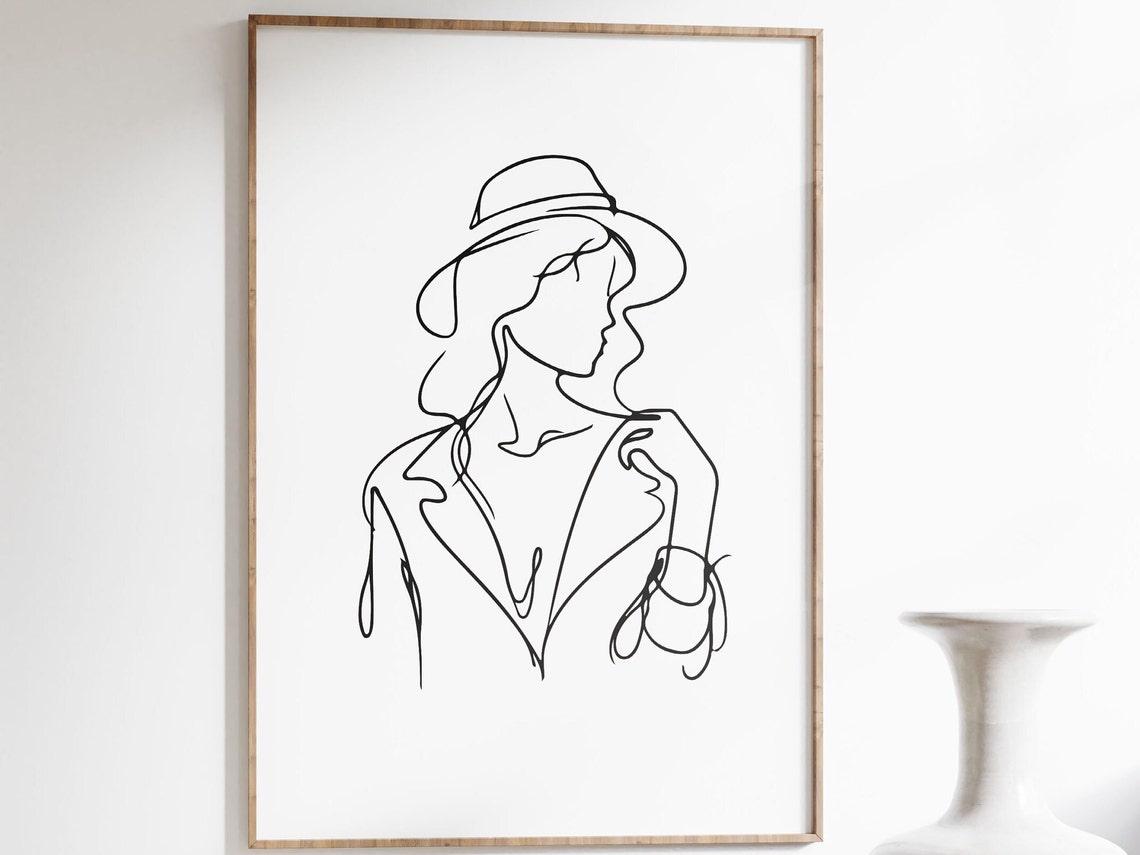 Woman With Hat Line Art Poster Elegant Female Profile Drawing