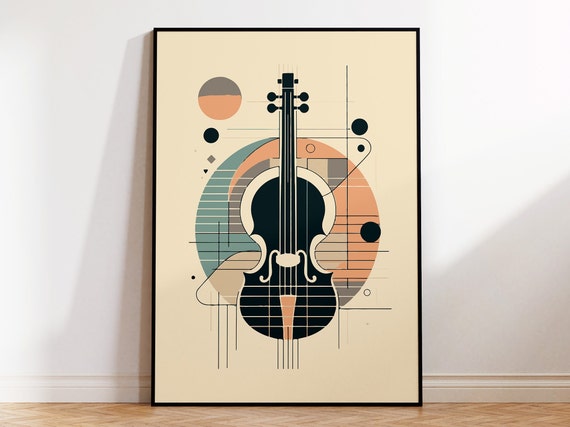 Abstract Violin Poster For Mid Century Style Home Wall Art Violin Graphic Art For Classical Music Lovers Peach And Pastel Colors