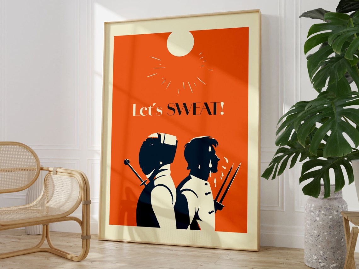Lets Sweat Fencers Duel Bold Retro Orange Gym Motivation Wall Art - Image 2