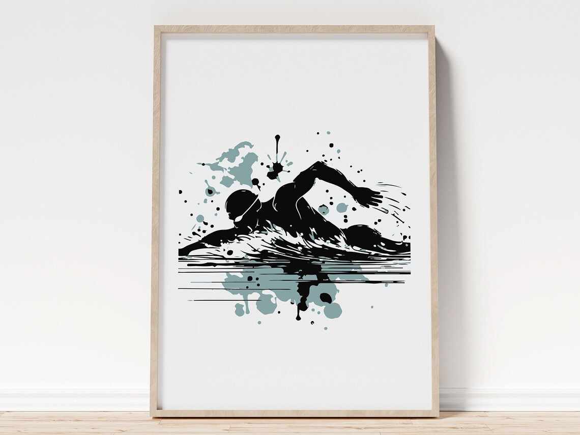 Freestyle Swimmer Silhouette Blue Splash Bold Sports Wall Art