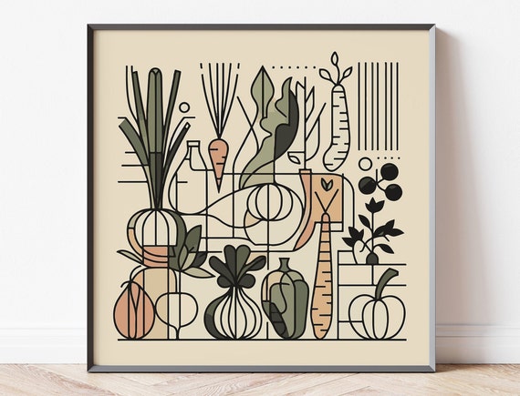 Framed Vegetables Poster For Boho Kitchen Wall Art Dining Room Print With Carrots Onions And Green Pepper For Scandinavian Home