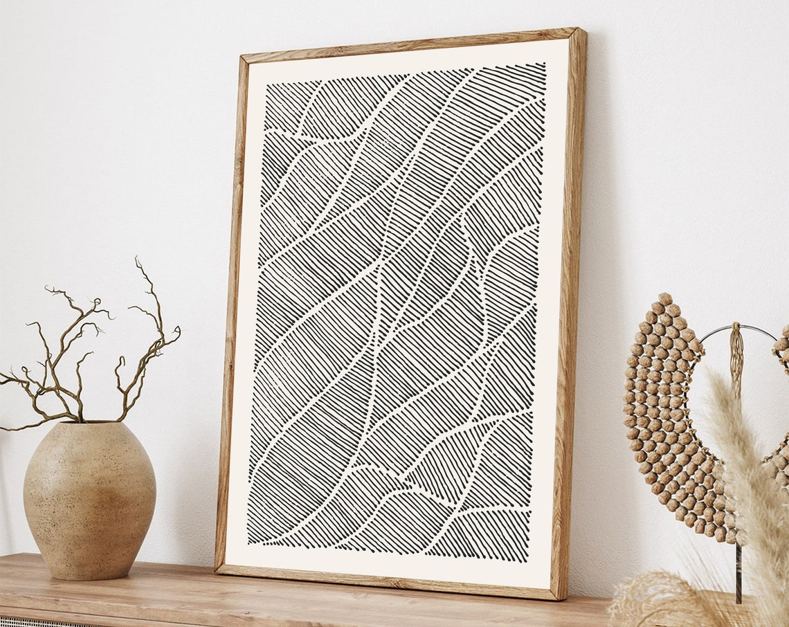Black White Diagonal Line Leaf Pattern Minimalist Abstract Poster - Image 3