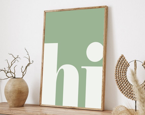 Hi Prints Sage Green Hello Typography Art Print