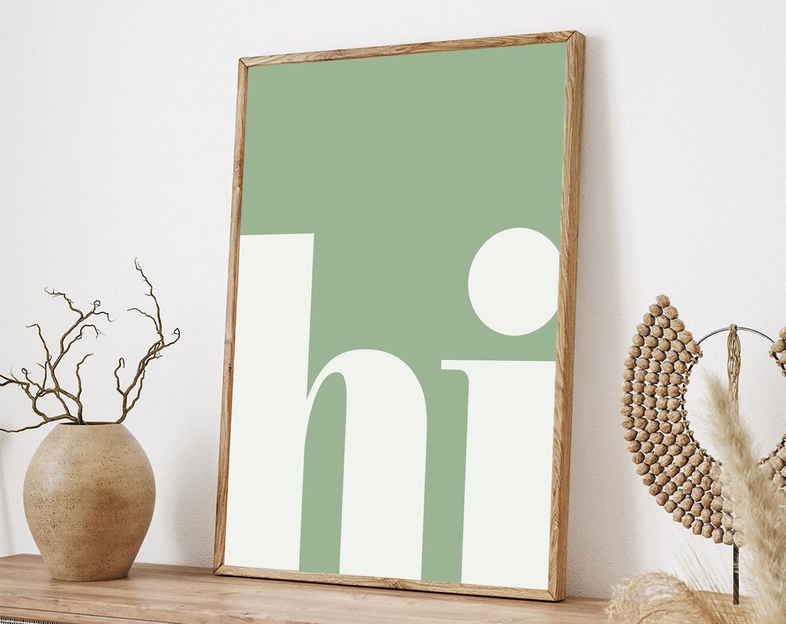 Hi Prints Sage Green Hello Typography Art Print