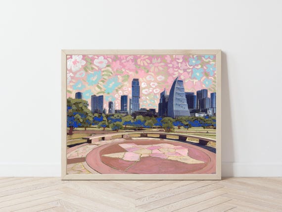 Austin Skyline Retro Floral Texas Travel Poster