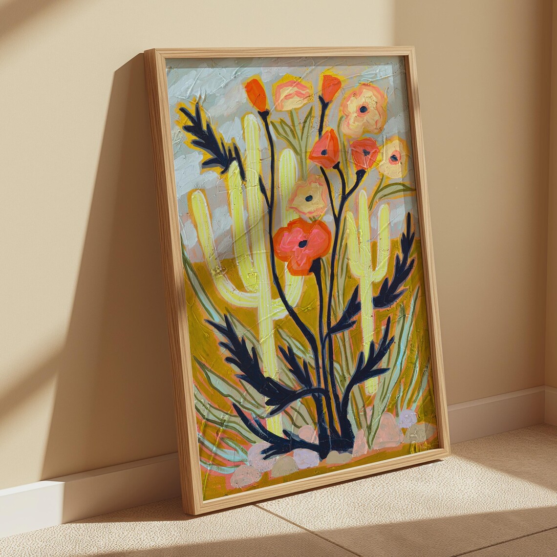 Saguaro Cactus Boho Art Print, Southwest Desert