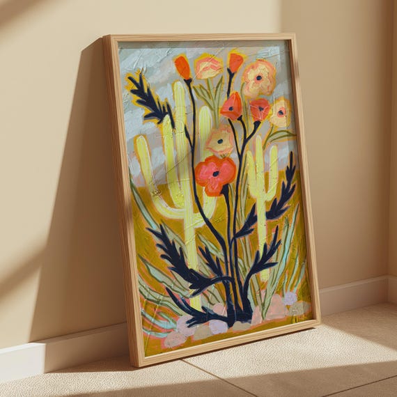 Saguaro Cactus Boho Art Print, Southwest Desert