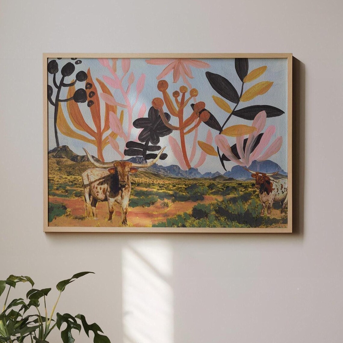 Abstract Longhorns Print, Big Bend West Texas Art