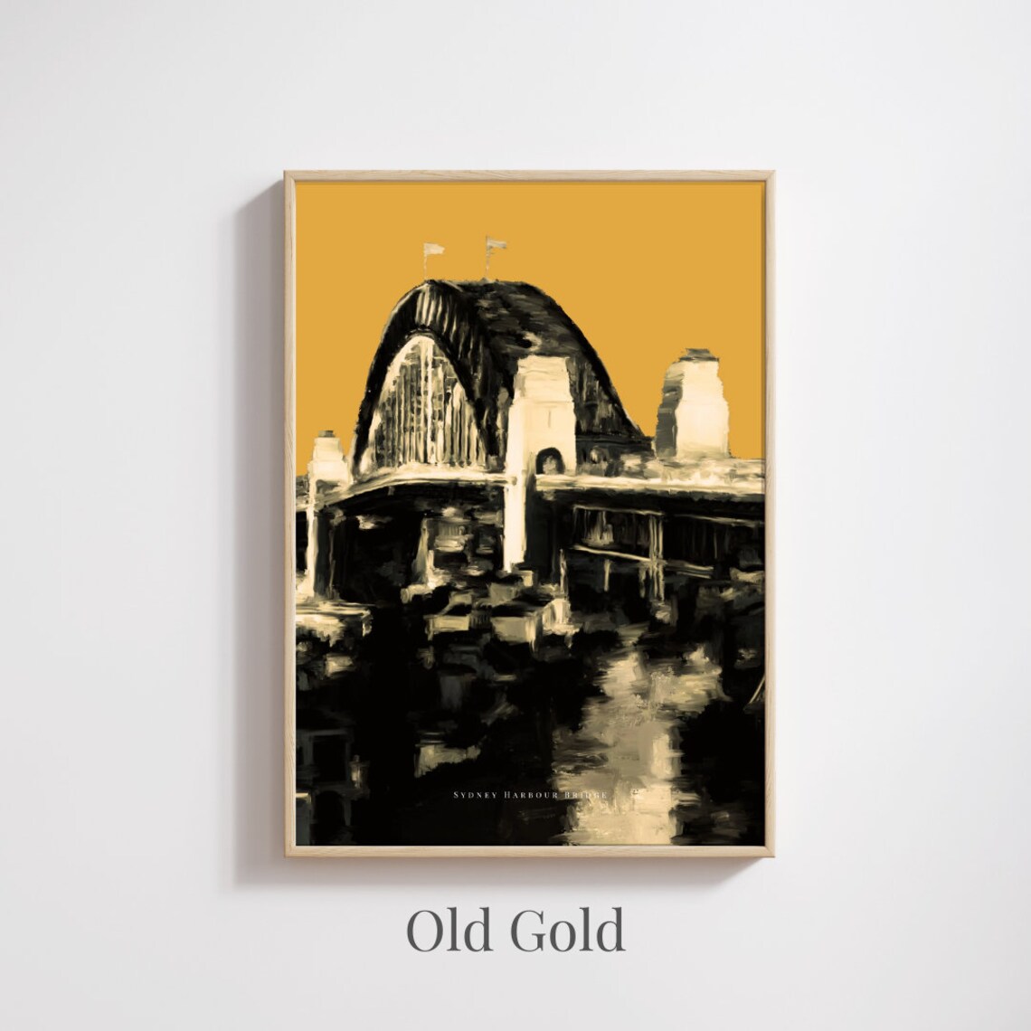 Sydney Harbour Bridge Monochrome Painting On Mustard Art Poster - Image 4