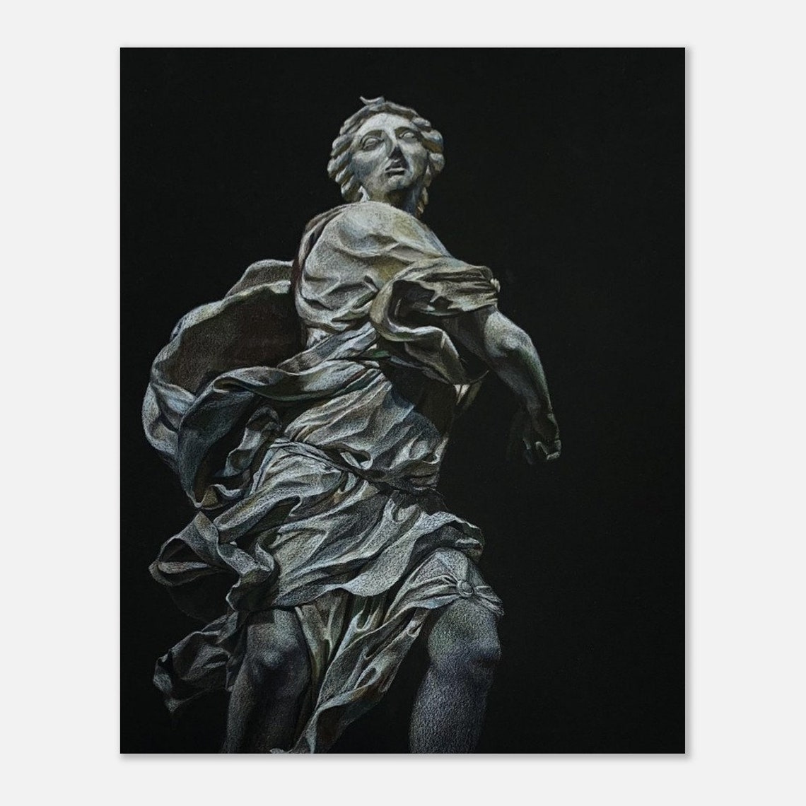 Classical Lady Statue Coloured Pencil Study Dark Background Poster