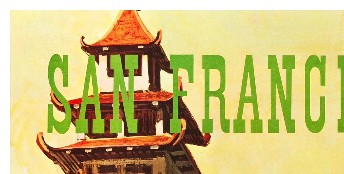 San Francisco Go Greyhound Poster Chinatown Cable Car Vintage Art - Image 2