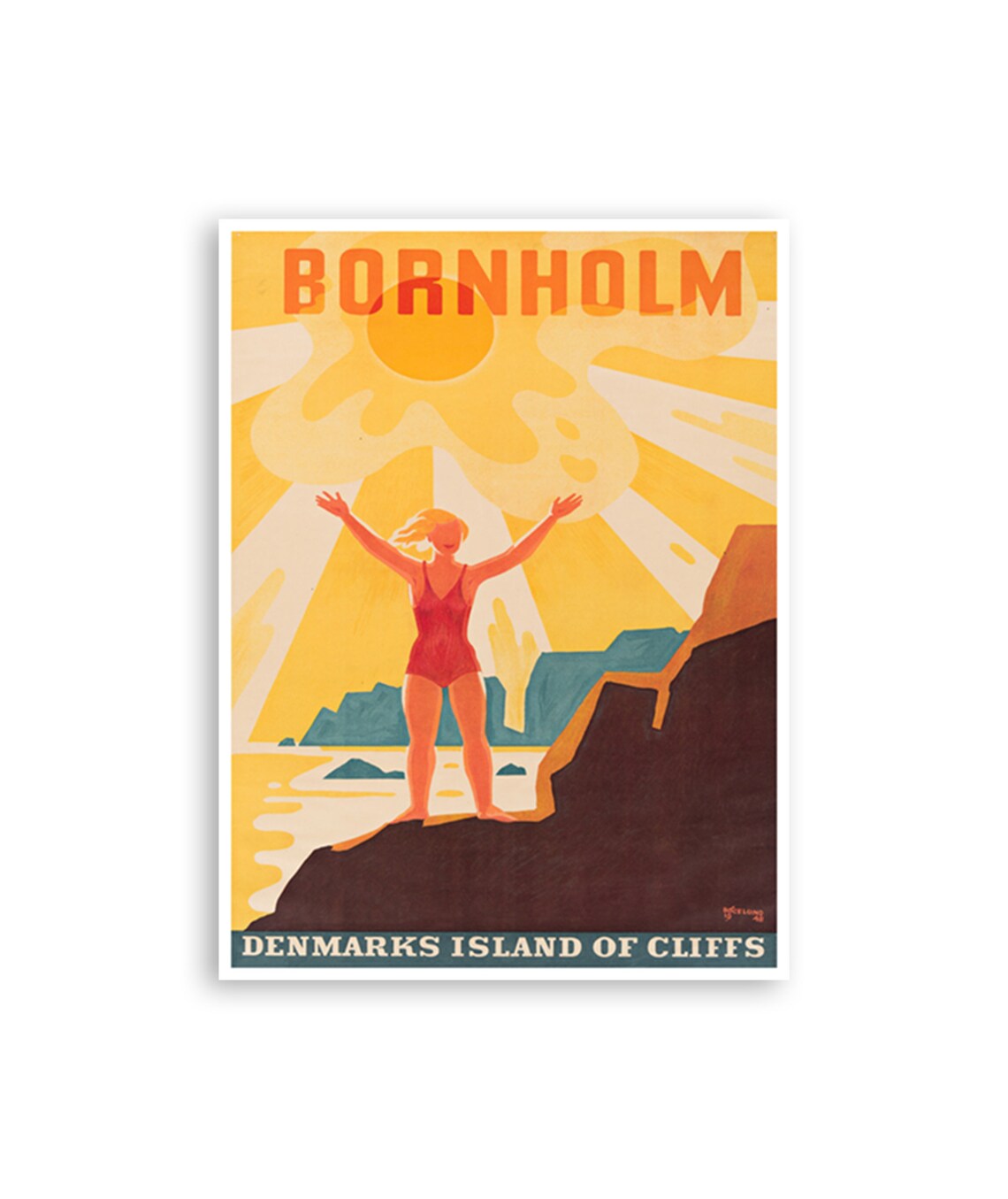 Bornholm Vintage Travel Poster Denmarks Island of Cliffs Art
