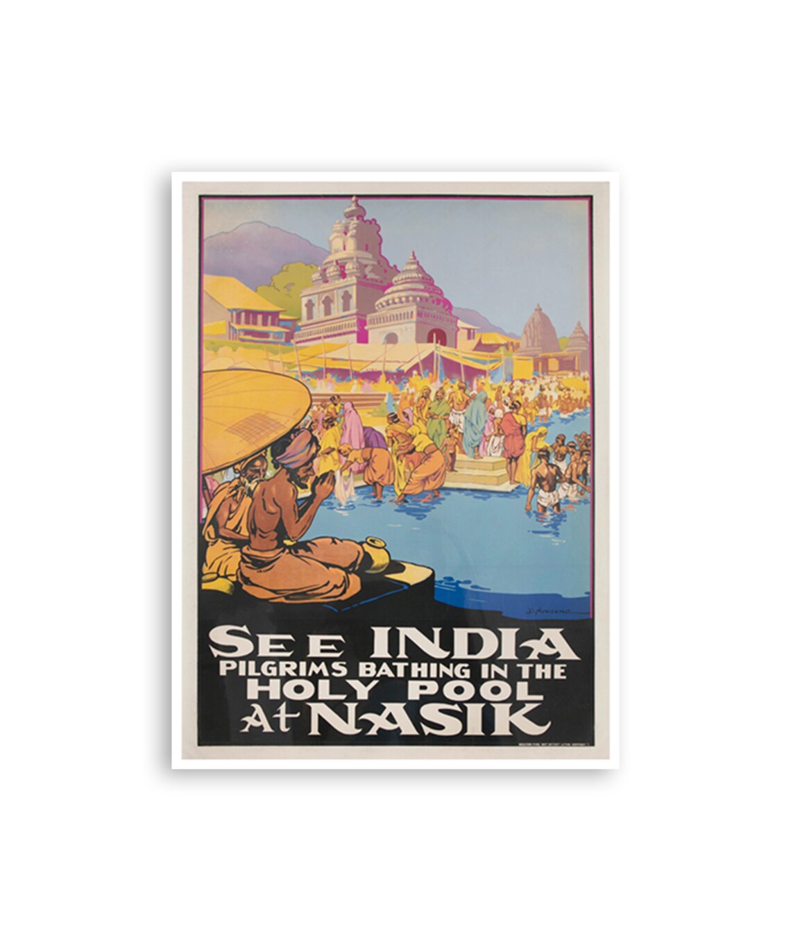 Nasik India Pilgrims Holy Pool See India Vintage Travel Poster
