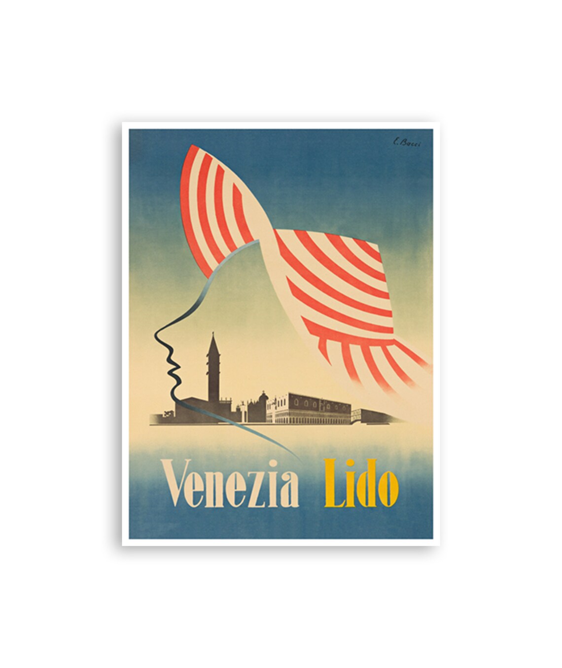 Venezia Lido Art Deco Sunset Profile Face Venice Travel Poster