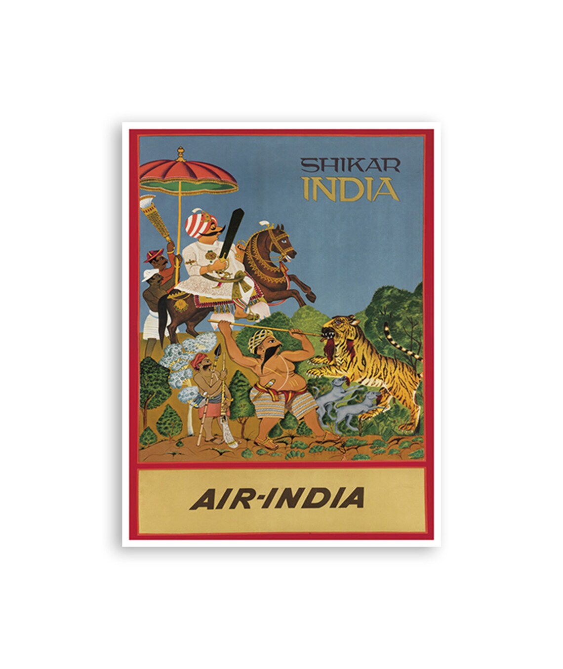 Shikar India Air India Tiger Hunt Maharaja Horse Vintage Poster