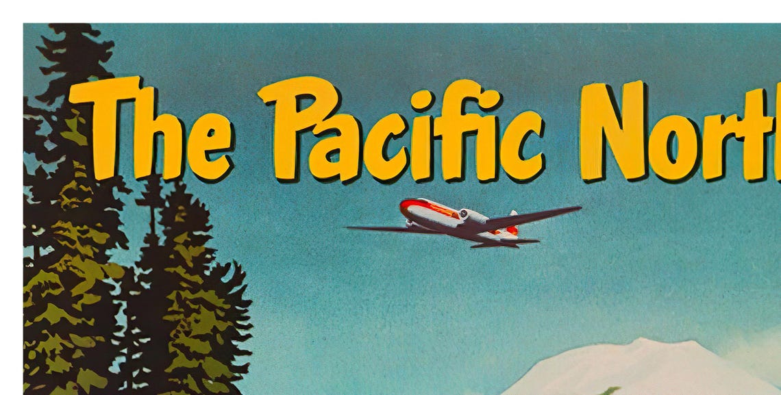 Pacific Northwest Western Air Lines Fishing Family Snow Peak Poster - Image 2