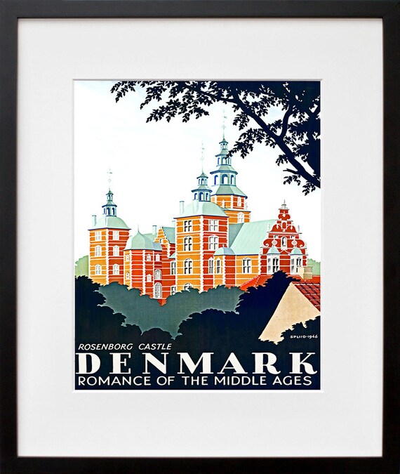Denmark Airline Travel Poster, Line Art Print