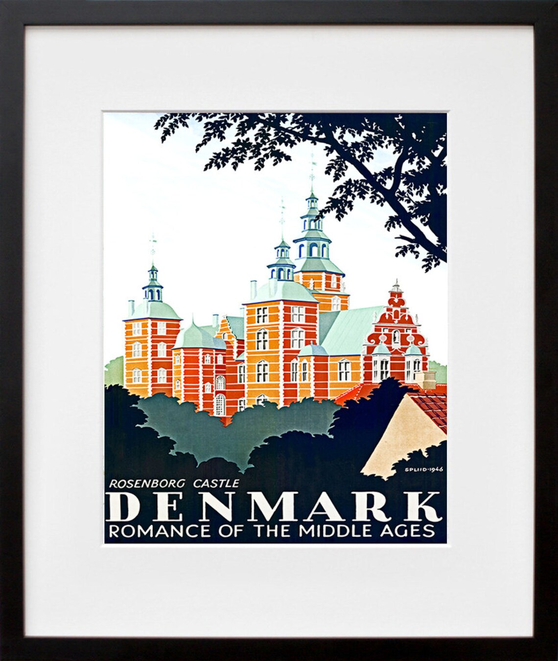 Denmark Airline Travel Poster, Line Art Print