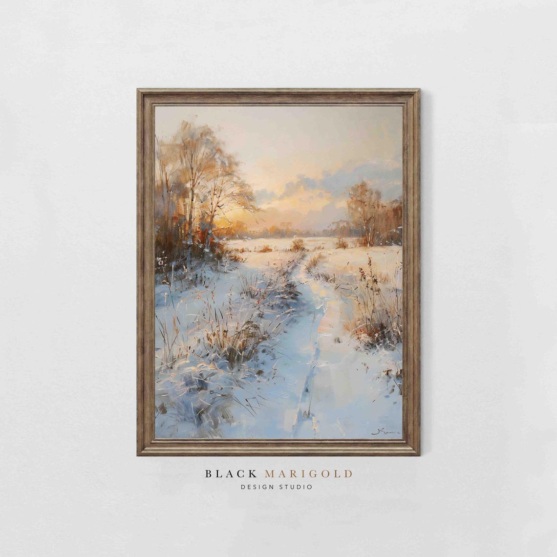 Sunlit Snow Vintage Oil Painting Wall Art - Image 2