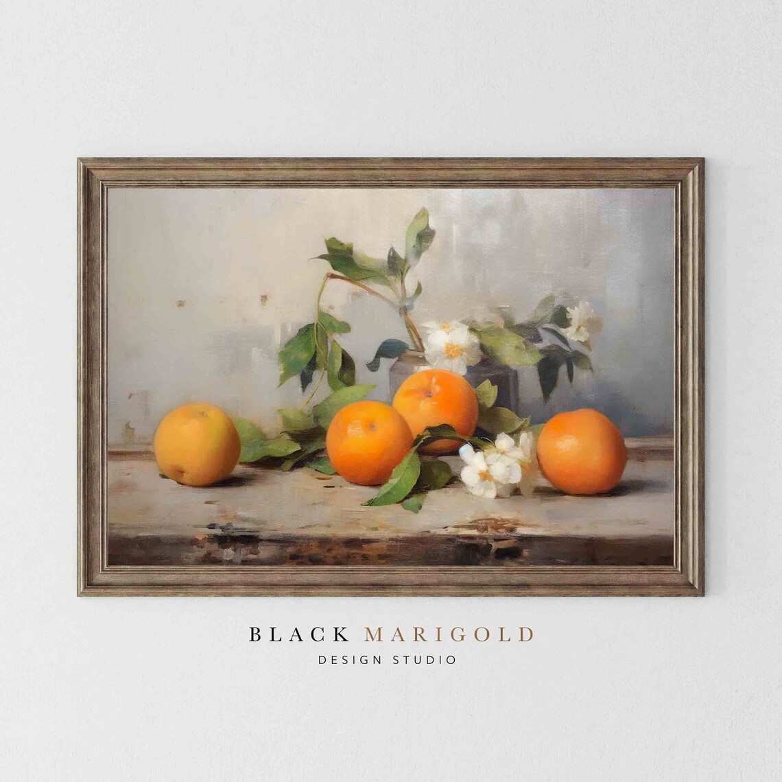 Ripe Oranges With Orange Blossoms Still Life Vintage Art Poster