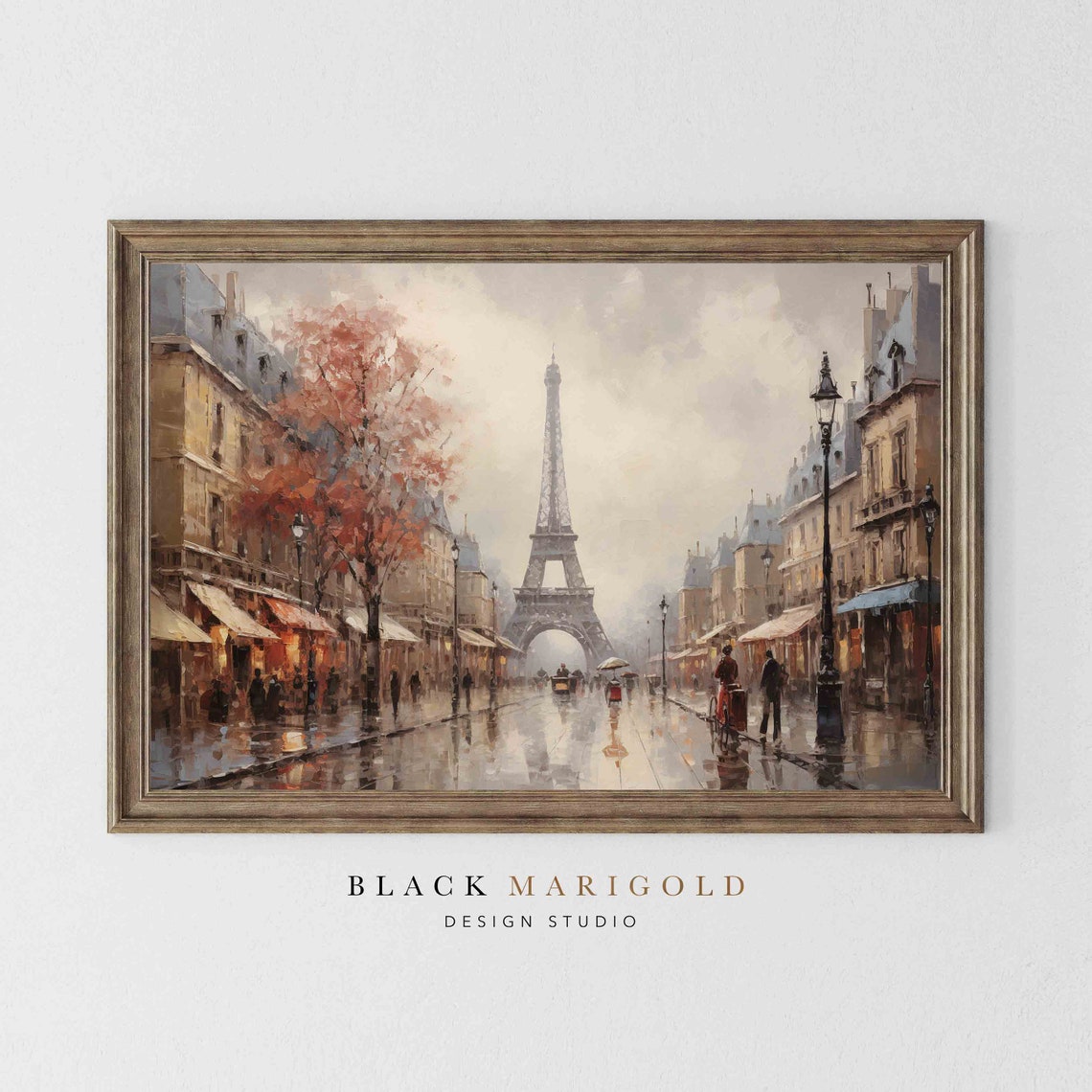 Rainy Paris Street With Eiffel Tower in Vintage Impressionist Poster - Image 2