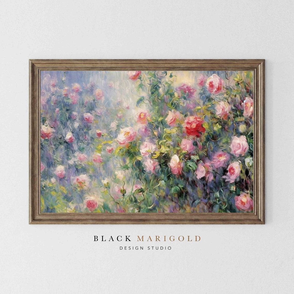 Pink Rose Garden in Bloom Impressionist Vintage Floral Poster - Image 2