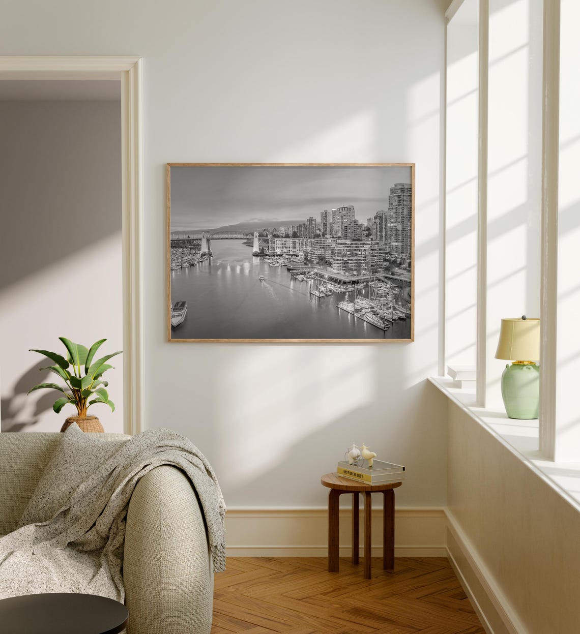 Vancouver False Creek Waterfront Black and White Skyline Marina Poster - Image 5