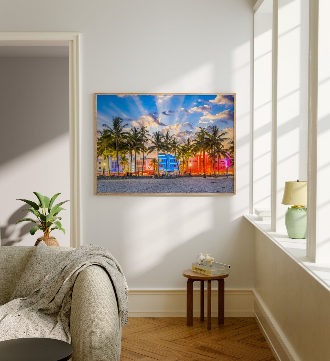 Miami Beach Ocean Drive Art Deco Neon Sunset Palm Trees Poster - Image 5