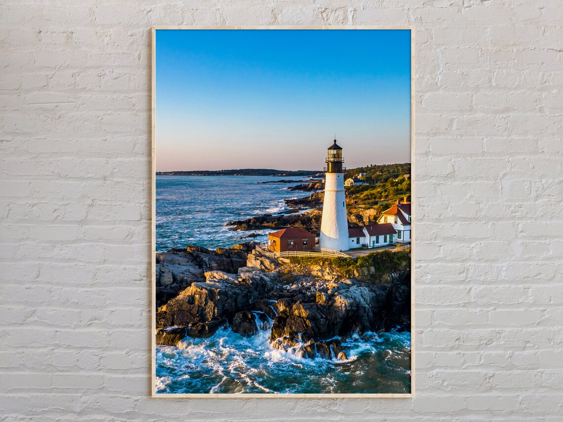 Maine Portland Head Light Lighthouse Rocky Coast Sunset Poster