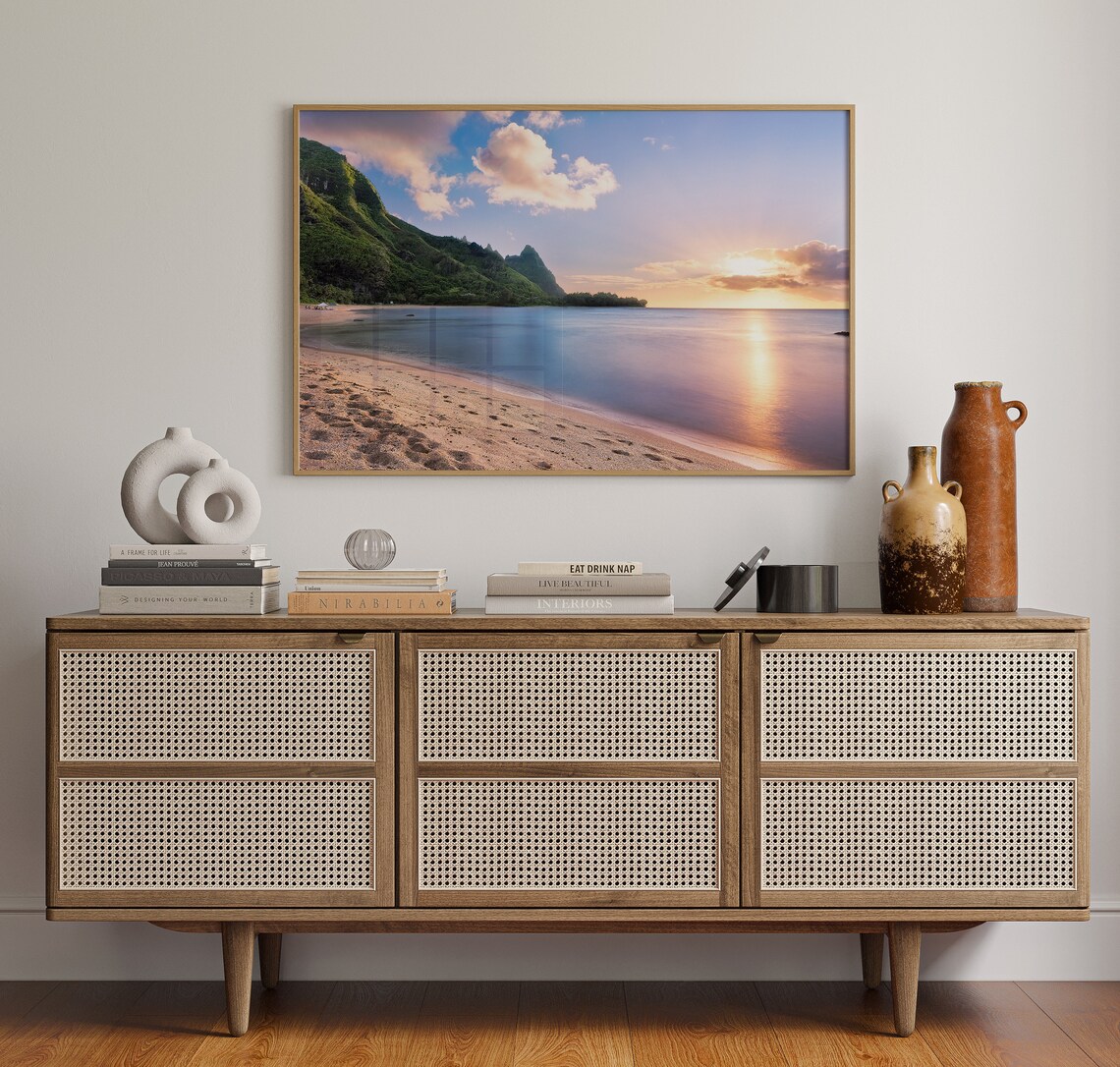 Hawaii Beach Sunset Green Cliffs Golden Hour Tropical Island Poster - Image 4