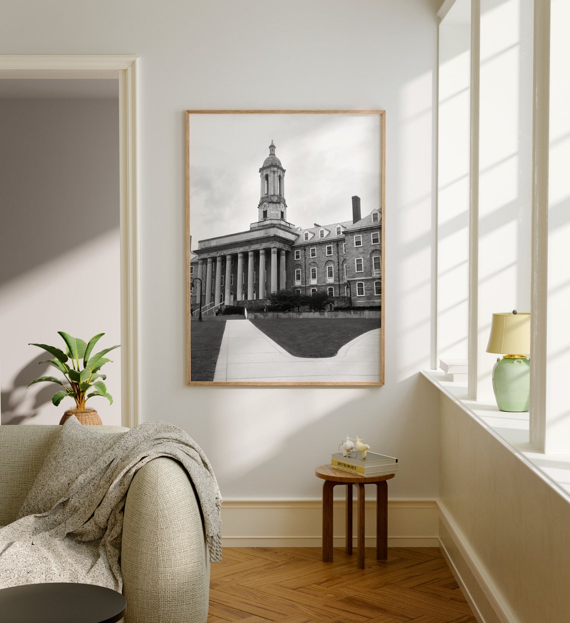 State College Old Main Columned Building Black and White Poster - Image 5